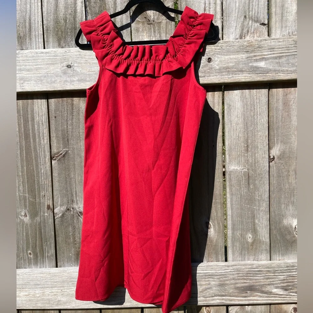 Mud Pie Red Ruffle Neck Mini Dress - Picture 7 of 10